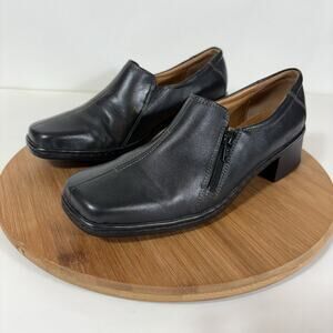 Josef Seibel Black Leather Shoes Block Heel Square Toe Brigit 66192 38 / 7-7.5